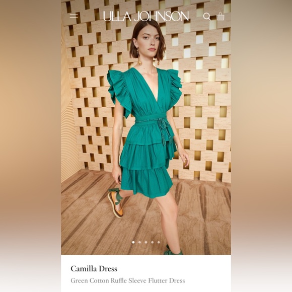 Ulla Johnson Green Cotton Ruffle Sleeve Flutter Dress - Picture 1 of 2